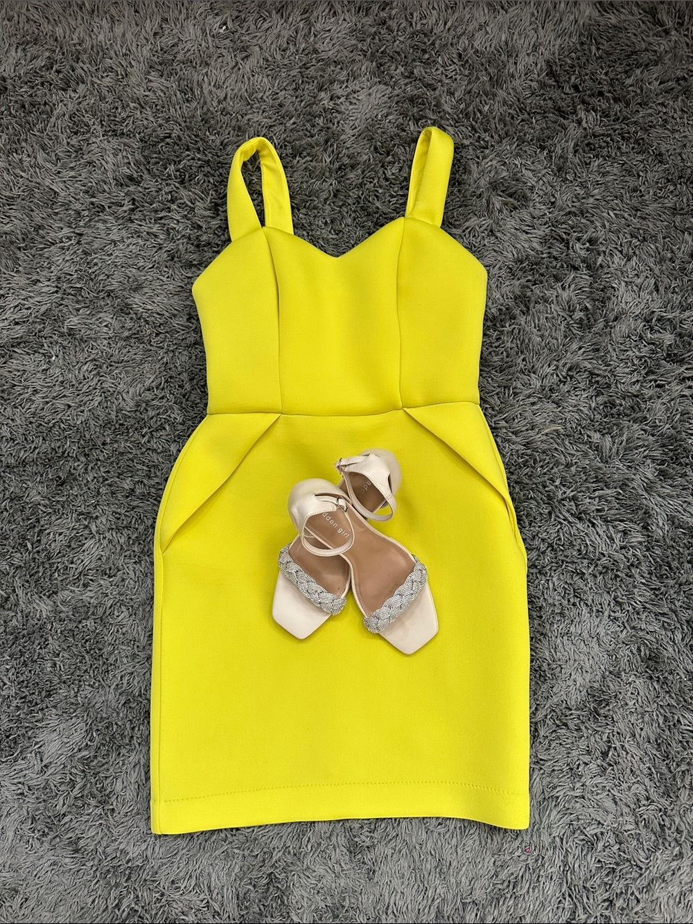 Woman, Neon Yellow Sweetheart Neckline Party Dress